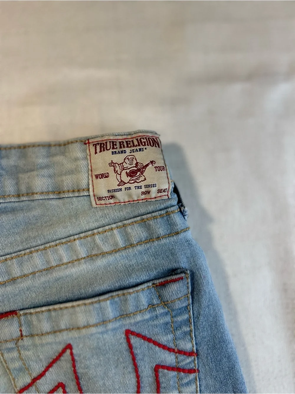 True Religion Ricky World Tour Denim Shorts Boys Size 8 Light Wash Logo